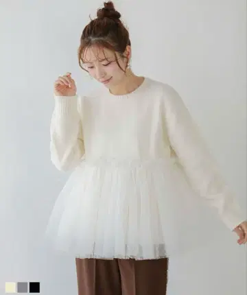 [ 새상품 택 포함 ] fit more 도트튤도킹페플럼니트