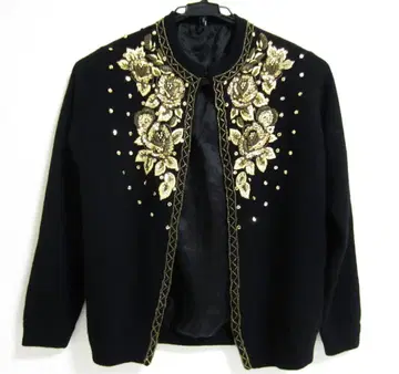 [새상품급] 럭셔리 가디건 비즈 & 스팽글 블랙 안감 부착 S~M