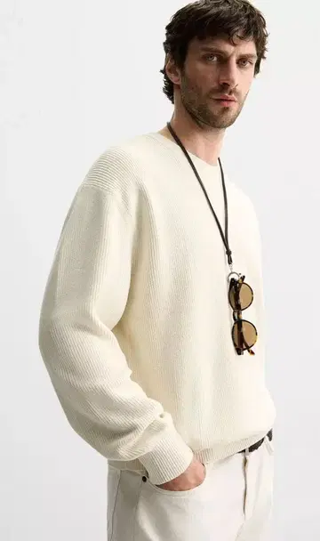 ZARA 아이보리 리브 크루넥 스웨터 3284/331/712