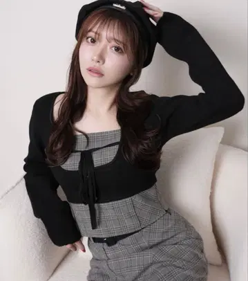 립 서비스 코르셋 체크 상의 이너 숏 팬츠 포함 체크 스커트