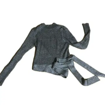 짙은 녹색 긴팔 니트 반짝임과 리본 포함