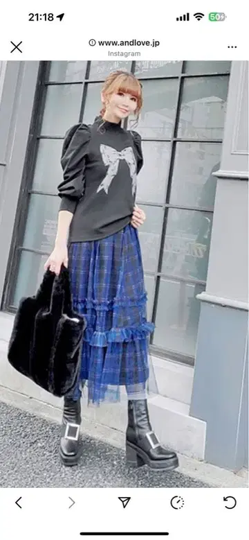 &LOVE ClOSET 프릴 프릴 튤 스커트 (블루 계열 체크)