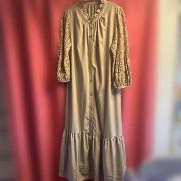 &LOVEM 사이즈 레이스 슬리브 롱 셔츠 원피스