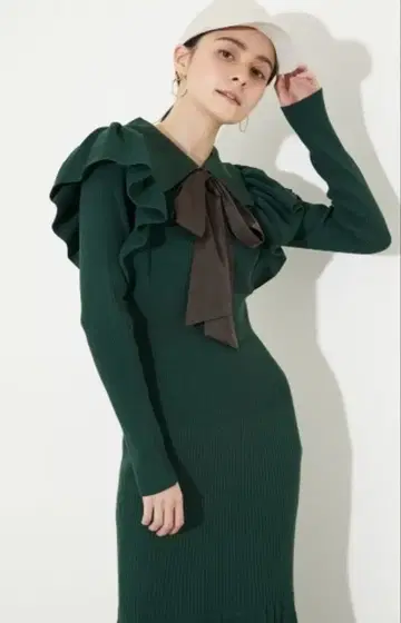 [ 새상품급 ] rienda 스카프 리본 빅 칼라 머메이드 니트 원피스