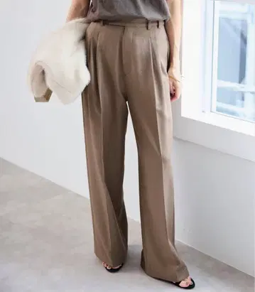 택 포함 새상품 SLOBE IENA PE 트윌 와이드 2턱 슬랙스