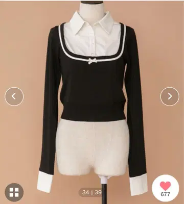 PriCHOU 셔츠 콤비 니트 블랙