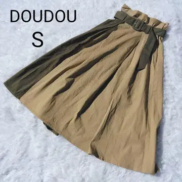 DOUDOU 벨트 플레어 스커트 S 베이지 카키 가을/겨울