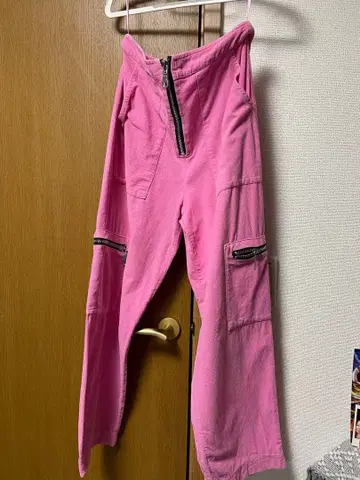 핑크 하이웨스트 카고 팬츠