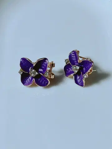 미사용품 보라색 꽃 디자인 귀걸이