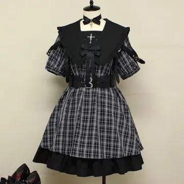 amavel 아마벨 A라인 원피스 리본 세일러 블랙 십자가
