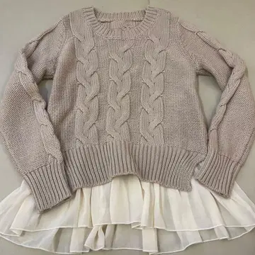 [ 새상품급 ] 여성용 긴팔 니트 프릴 장식 핑크 베이지 M 사이즈