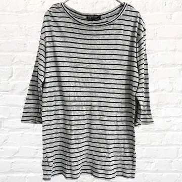 23KU 7부 소매 보더 티셔츠 그레이 블랙 M