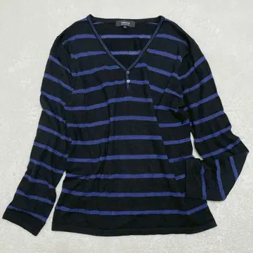 컴시즘 울 혼방 보더 니트 스웨터 헨리넥 캐주얼 L