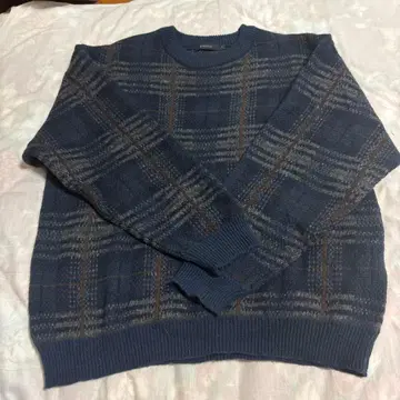 RAGEBLUE 다크 블루 체크 무늬 니트 스웨터