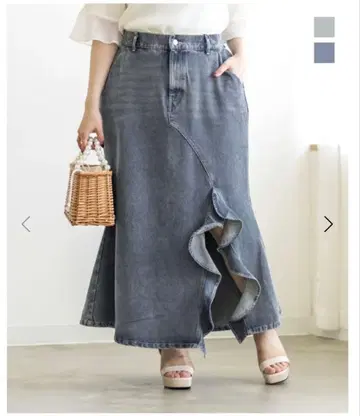 CLETTE 오리지널 프릴 슬릿 데님 스커트 블루 3L