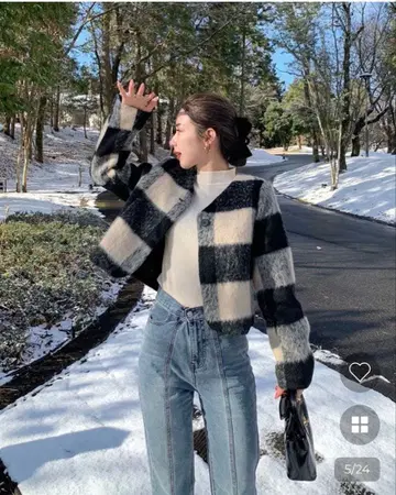 nugu 체크 크롭 자켓