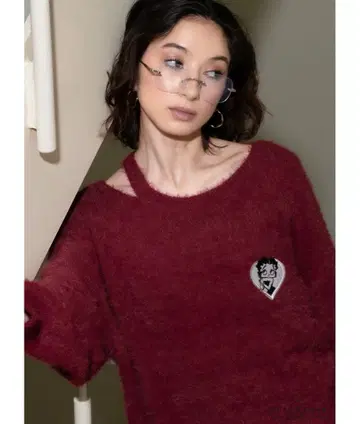 Adoon plain 베티 붑 오버 니트 레드 FREE 사이즈