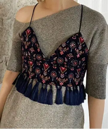 Ameri INDIA EMBROIDERY BUSTIER 네이비 미사용