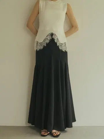 anuans 라이트 더블 새틴 볼륨 내로우 스커트