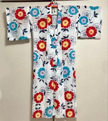 레트로 모던 꽃무늬 유카타 손바느질 긴 길이 레어 일본 의류 기모노