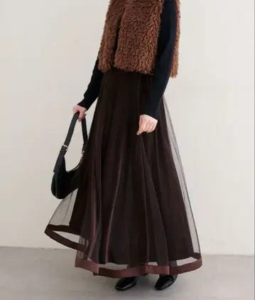 새틴 파이핑 샤샤 스커트 브라운 새상품 벨로아