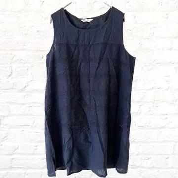 MEICONNE 슬리브리스 튜닉 스캘럽 무늬 무릎 기장 네이비 XL