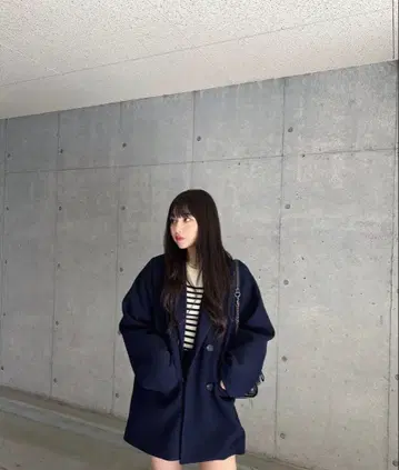 RiLi 자켓풍 A라인 코트 네이비