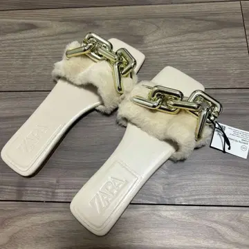 자라 인조 모피 플랫 샌들 베이지 택 포함 새상품 22.5cm