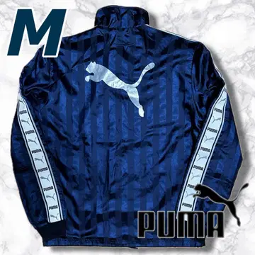 새상품급 PUMA 푸마 네이비 빅 로고 스트라이프 나일론 저지 M