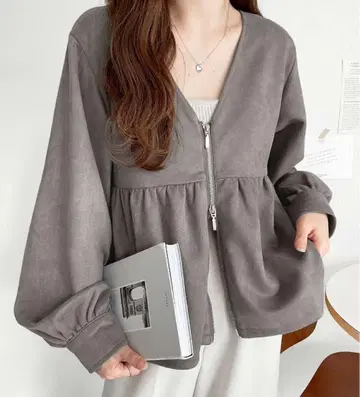 스웨이드 분또 페플럼 더블 지퍼 자켓 가디건