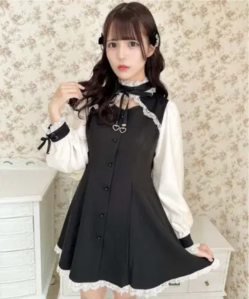 ROJITA 스탠드 카라 시어 슬리브 원피스