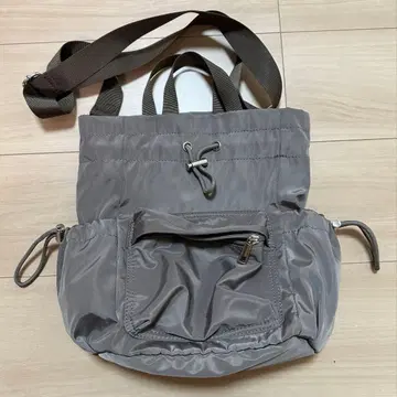 그레이 나일론 드로우 스트링 백