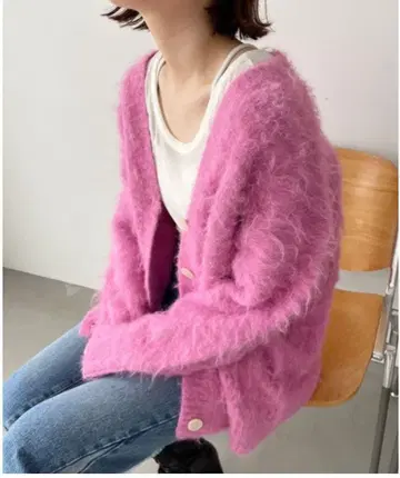 핑크 모헤어 가디건 긴팔