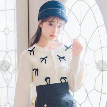 [ 정가 10890엔 ] 메니 리본 케이블 가디건 리본 가디건