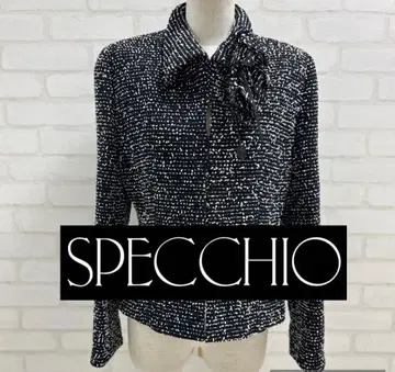 새상품급 SPECCHIO 블랙 화이트 트위드 리본 자켓