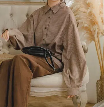 amr. 암르 간클럽 체크 빅 셔츠 브라운 사이즈 FREE