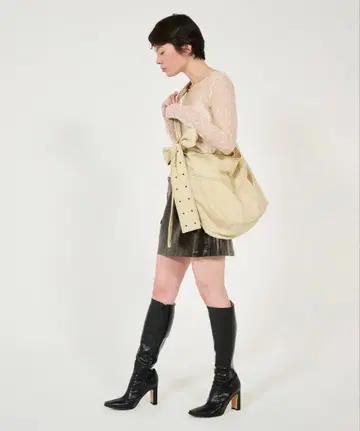 tinajojun 데님 리본 토트백 크림