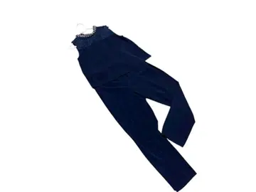 네이비 팬츠 수트 레이스 펄 장식