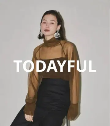 TODAYFUL 시스루 터틀넥 긴팔 블라우스 카키