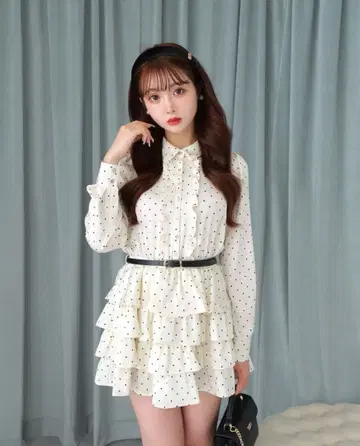 엠미에메 클래시컬 도트 티어드 원피스