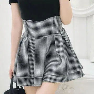 미셸 마카롱 슬림 레그 스커트 깅엄 체크 M