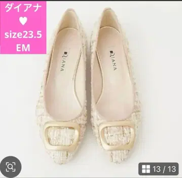 새상품급/DIANA 트위드 베이지 로우힐 펌프스 23.5cm 버클 포함