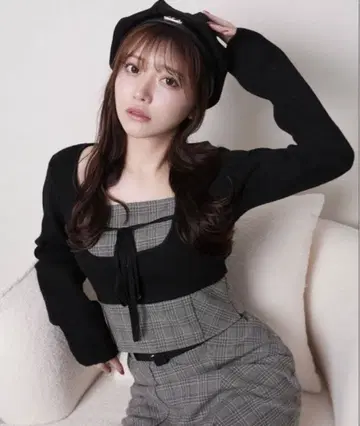 LIP SERVICE 코르셋 체크 상의 셋업 S