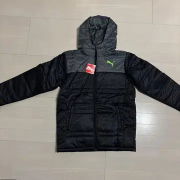 PUMA 후드 부착 다운 자켓 L 블랙/그레이