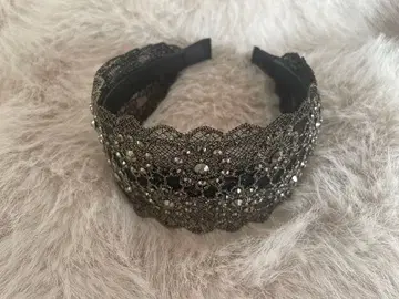 블랙 레이스 비쥬 장식 헤어밴드