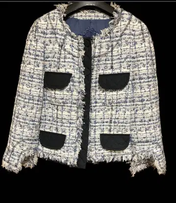 화이트 네이비 트위드 테일러드 자켓