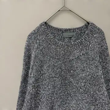 언클레이브 크루넥 샤기 니트 스웨터 (L) 그레이 실버 라메 루즈핏