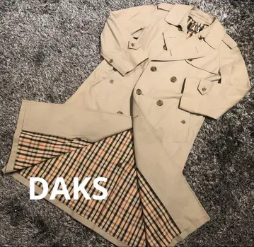 [ 레어 ] DAKS 닥스 트렌치코트 하우스 체크 울 카키