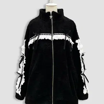 코튼 레이스 페이크 보아 아우터 블랙 허니시나몬