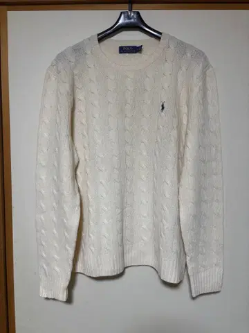 거의 새상품! 폴로 랄프 로렌 케이블 니트 캐시미어 긴팔 L 아이보리